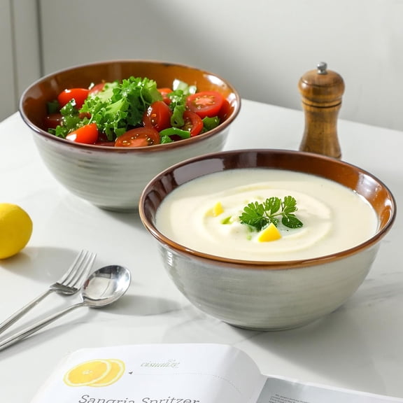 84oz Ceramic Serving Bowls, Set of 2, Brown