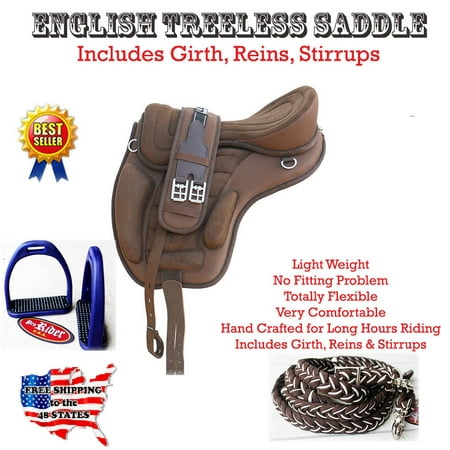 - English Horse Professional Equine Synthetic Treeless Saddle Stirrups 80201BR
