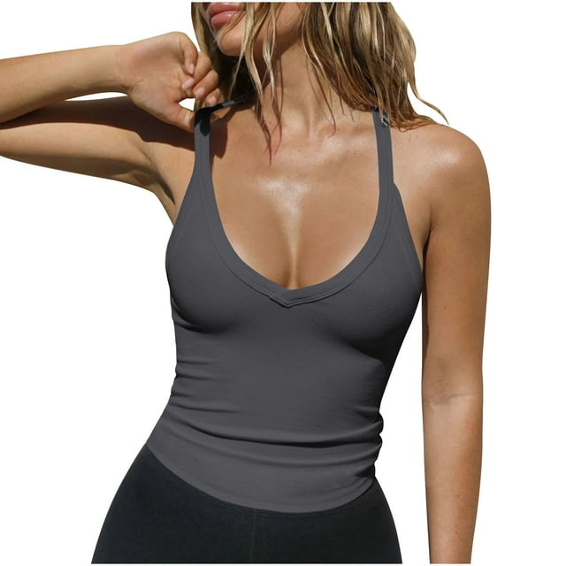 Timegard Womens Going out Tank Tops Ribbed Scoop Neck Sleeveless Lowcut Top Slim Casual Workout Tank Top