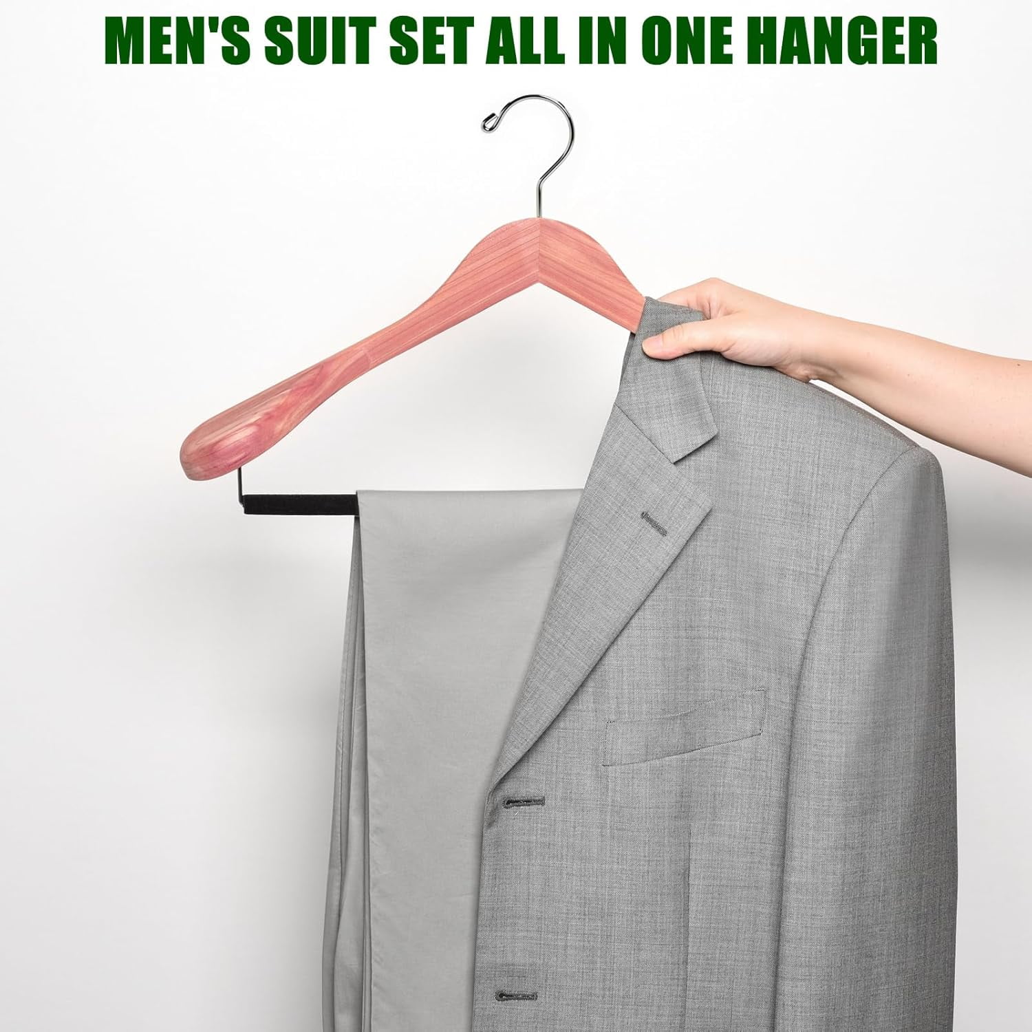 10 Pack American Red Cedar Wood Coat, Suit Hangers with Extra Wide Shoulder, Wooden Jacket Clothes Hanger Smooth Deluxe Aromatic Natural Cedar with Non Slip Velvet Pant Bar