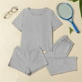 thumbnail image 4 of Ruimatai Women's Pajama Set 3PCS Casual Sleepwear Short Sleeve Top with Shorts and Pants Soft Comfortable Home Lounge Wear, 4 of 9