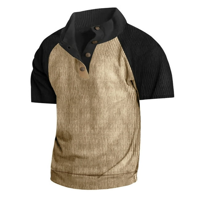 Chemise à Manches Courtes en Velours Côtelé pour Usage Quotidien Décontracté avec Manches Raglan et Col Montant en Coupe Ample pour Extérieur et Style Automnal