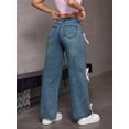 thumbnail image 6 of Baggy Jeans for 2026 Woman Tie Jeans High Waist Wide Leg Loose Pants Casual Streetwear Dark Blue & Pink S, 6 of 8
