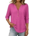 thumbnail image 3 of Tqcoqu 3/4 Length Sleeve for Women Tops Dressy Casual Shirts V Neck Summer Blouses with Buttons Trendy Clothes,Hot Pink,Women's S-XXXXXL, 3 of 10