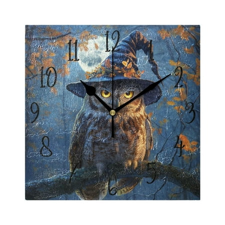 WOBOGO A Wise Old Owl Wall Clock 7.78 Inch Battery Operated Silent Unit Square Rustic Vintage Style for Home Bedroom Office Black Pointer