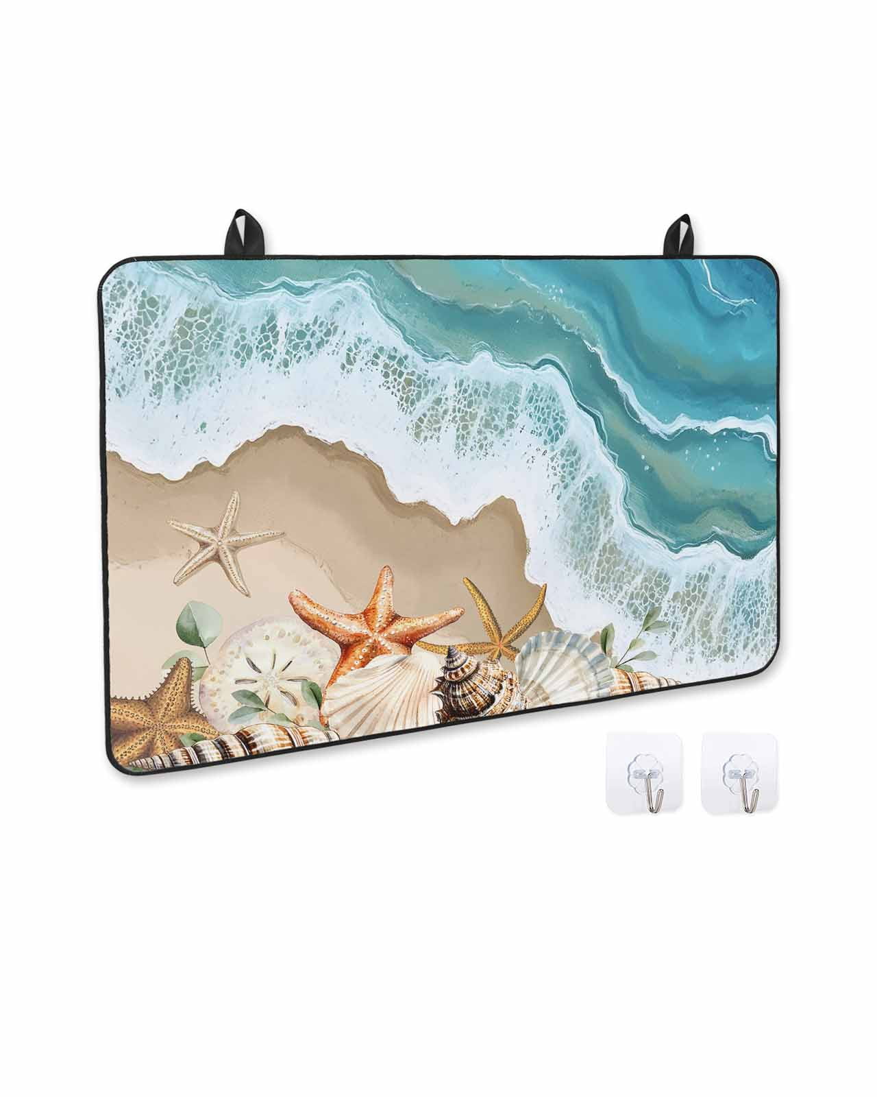 nqOlkjepod Large Induction Cooktop Protector Mat 24"x21", Coastal Beach Ocean Stove Top Covers for Electric Stove, Nautical Starfish Shells Conch Stove Burner Cover Mats, Glass Top Stove Cover