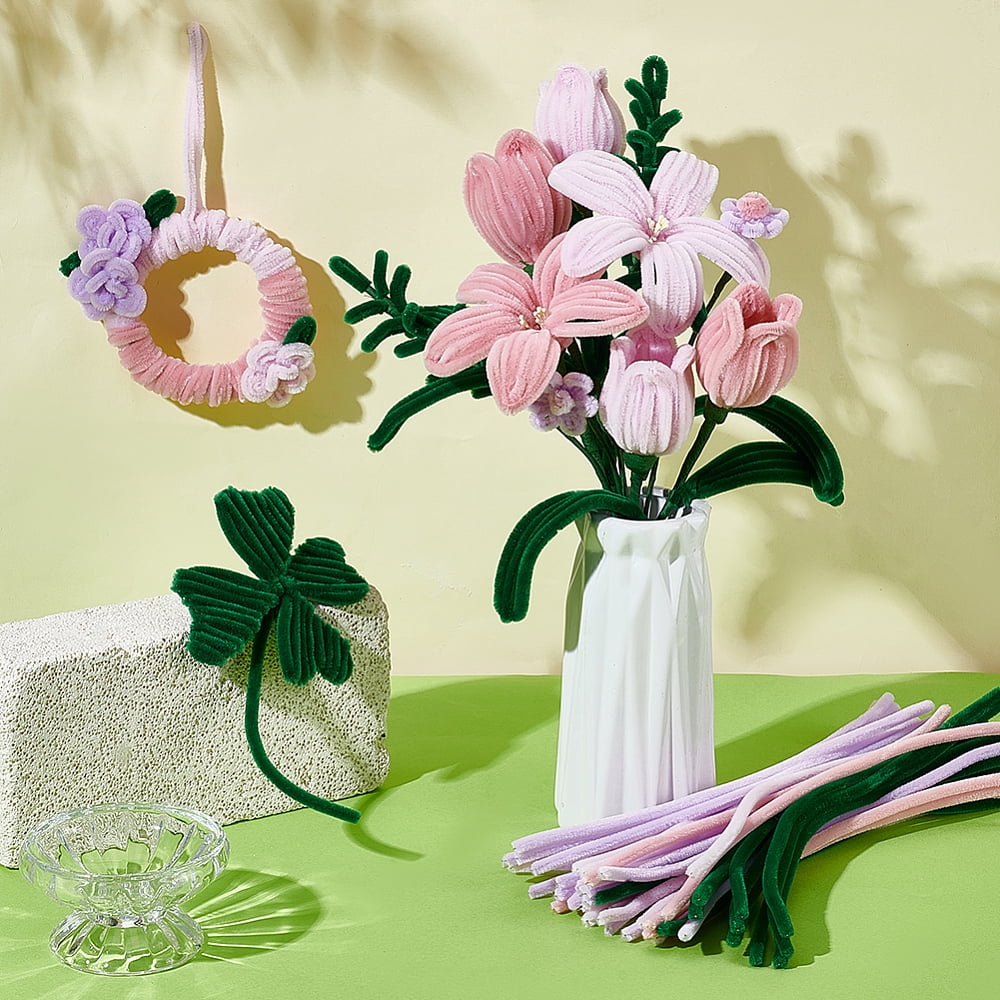 DIY Plush Sticks with Chenille Stems Polyester Ribbons Iron Stick Greeting Cards and Glue Stick with 5Pcs Hot Melt Plastic Glue Sticks