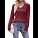 thumbnail image 3 of Camisas de Larga para Mujer, Cuello en V, Blusas Casuales de Otoño, Suéteres Holgados, Túnicas, Ropa de Moda 2025. Rojo Vino L, 3 of 10