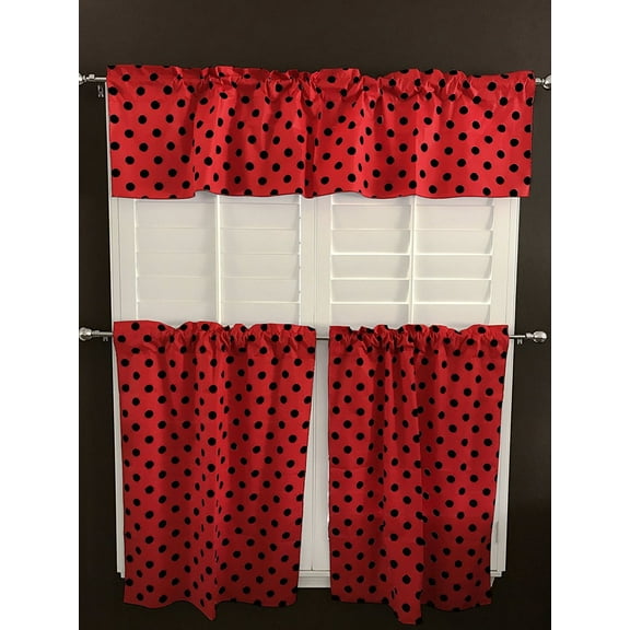 Polka Dots Cotton Window Valance 3 Piece Set Home Kitchen Bedroom Window Curtains