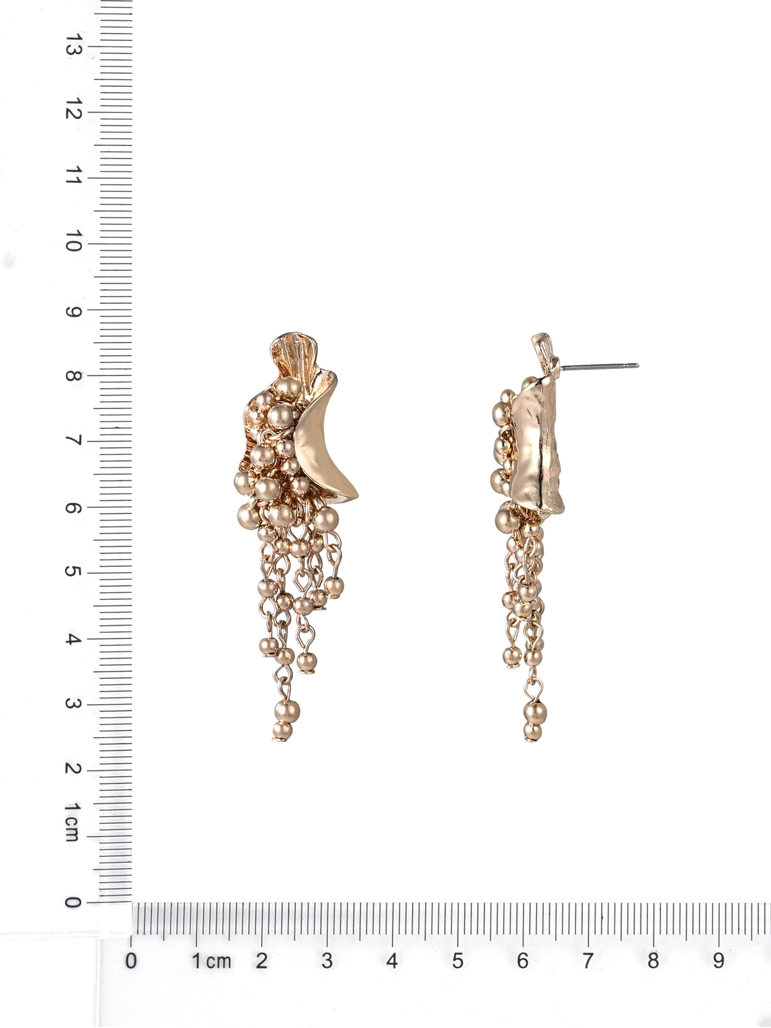 Scenario Women's Gold-Tone Textured Crescent Metal Beaded Fringe Drop Earrings