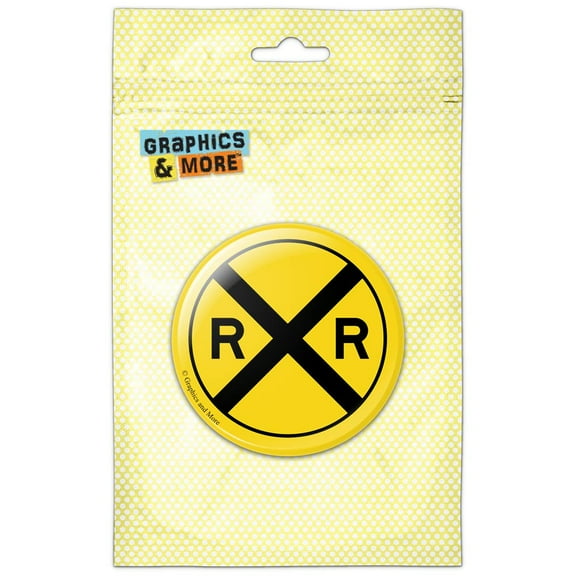Railroad crossing Traffic Sign Train Pinback Button Pin Badge