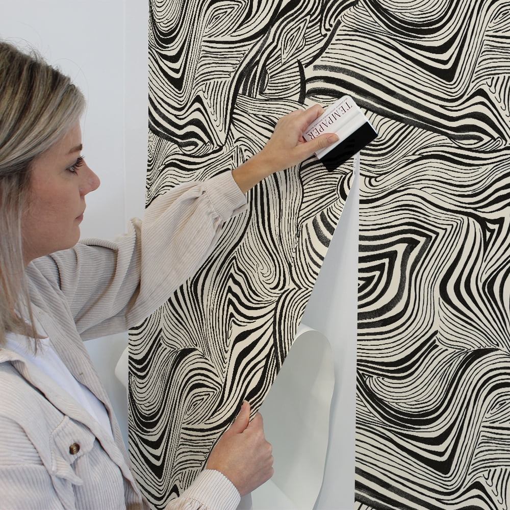 Tempaper x Novogratz Zebra Marble White & Black Peel and Stick Wallpaper, 20.5" x 16.5'