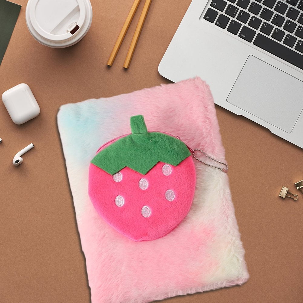 A5 Spiral Notebook Plush Fruit Notebook with Wallet, Funny Cartoon Journal, A5 Memoir Diary Notepad for Work Study Diary