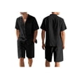 thumbnail image 3 of Men'S Linen Blend Short Sleeve Shirt & Shorts Set, Casual Summer 2 Piece Outfit Black L, 3 of 9