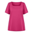 thumbnail image 7 of Womens Summer Tops Plus Size Solid Color T-Shirt Summer Casual Loose Women's Trendy Short Sleeves Squared Neck Pullover Lightweight Blouse Tops XL-5XL, 7 of 7