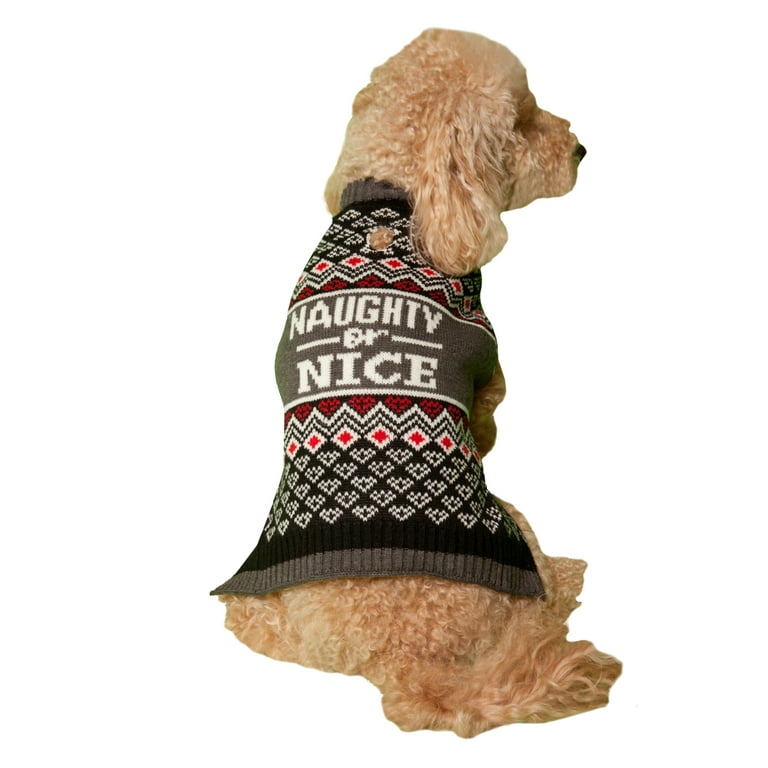 Vibrant Life Holiday Black Naughty/Nice Fair Isle Dog Sweater and