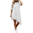 thumbnail image 2 of Ovbmpzd Mini Women Summer Dresses A-Line Flowy White Sundress Dresses Casual Crew Neck Elbow-Length Dresses Women'S Summer Dresses,S, 2 of 6