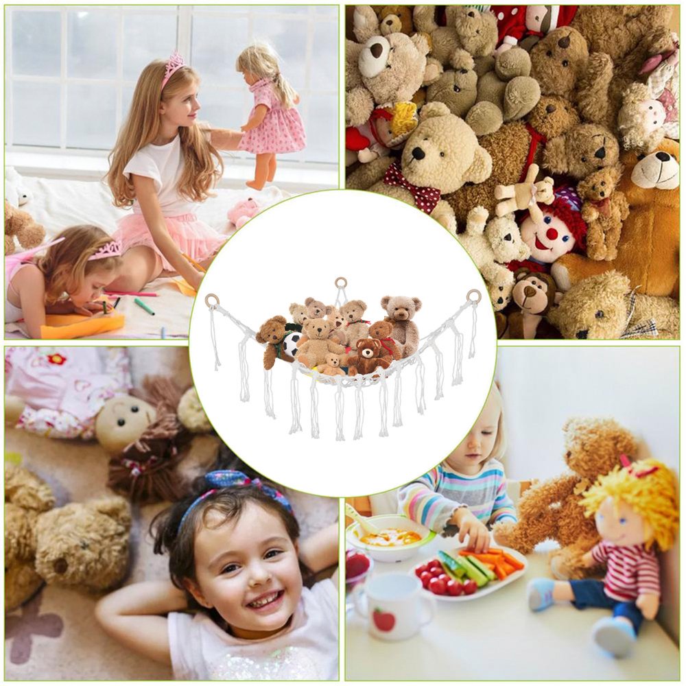 Hamac Peluches Macramé Bohème – Filet Rangement Grande Capacité 105×105×145 Cm, Suspension Murale Décorative Chambre Enfant