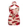 thumbnail image 4 of Women‘s Bodycon Mini Dress Rose Print Sleeveless Hollow Out Halter Ruched Cocktail Dress, 4 of 8