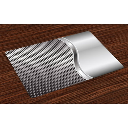 Placemats For Small Square Table Grey Placemats Set of 4 Cool Background with Square Shaped Grid Speaker Featured Industrial Iron Design Print, Washable Fabric Place Mats for Dining Room Kitchen Table Decor,Silver, by Ambesonne ()