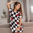 thumbnail image 3 of Fotbe Ladybugs Of Black And White Checkers Bata de Dormir para Mujer con Estampado, Camisón de Algodón de Manga Corta, Ropa de Dormir Casual, 3 of 6
