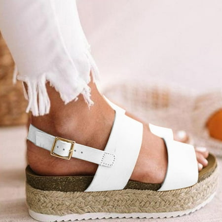 

HIBRO Women s Fashion Thick Soled Rope Platform Roman Sandals