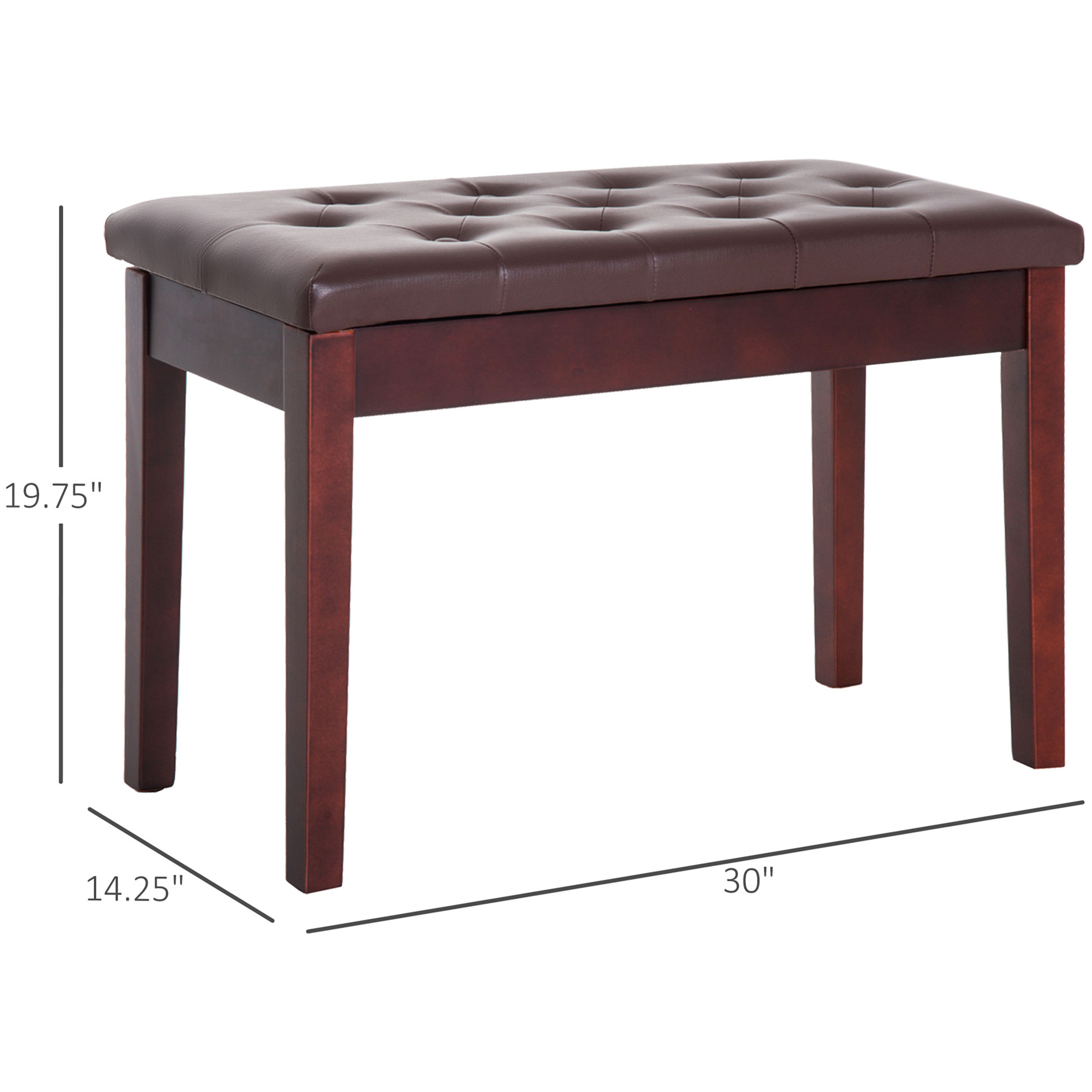 JERFIT Piano Bench for 2 Persons, Button Tufted Faux Leather Keyboard Seat with Rubber Wood Frame, Brown