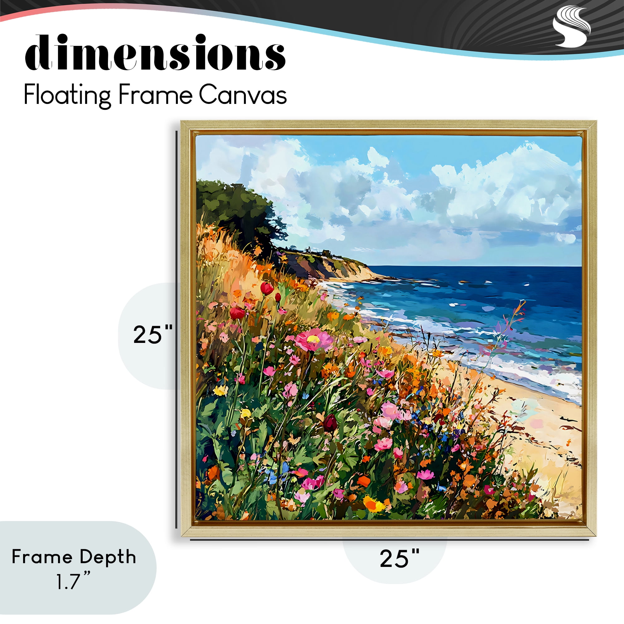 Stupell Industries Enchanted Oceanside Meadow Gold Framed Floater Canvas Wall Art, design by Creative Studio