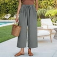 thumbnail image 2 of GJSYRH Wide Leg Linen Pants for Women Summer Capri Palazzo Flowy Pants Casual Loose High Waist Trousers with Pockets, 2 of 6