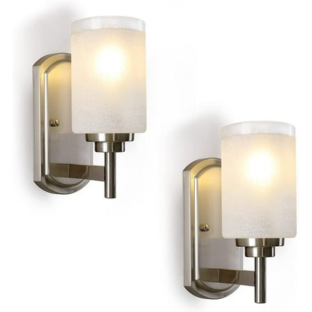 

CQQYH 2-Pack Bath Vanity Light Fixtures Modern Indoor Wall Sconce Lighting Brushed Nickel Finish Bathroom Lights with Linen Frosted White Clear Glass Wall Lamp for Mirror Kitchen Porch