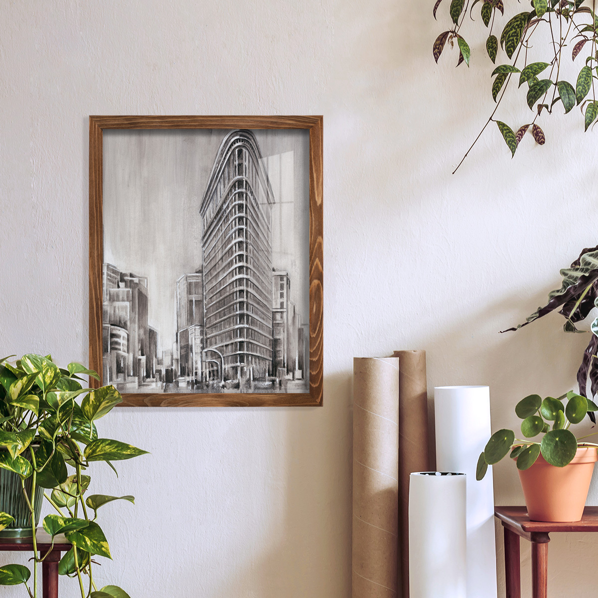 Art Deco Cityscape II -Framed Print w/glass-Walnut