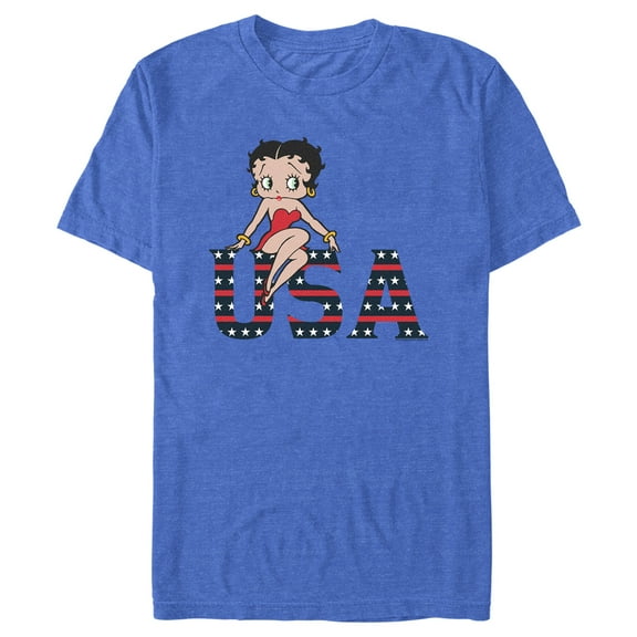 Men's Betty Boop USA Logo  Graphic Tee Royal Blue Heather 2X Large