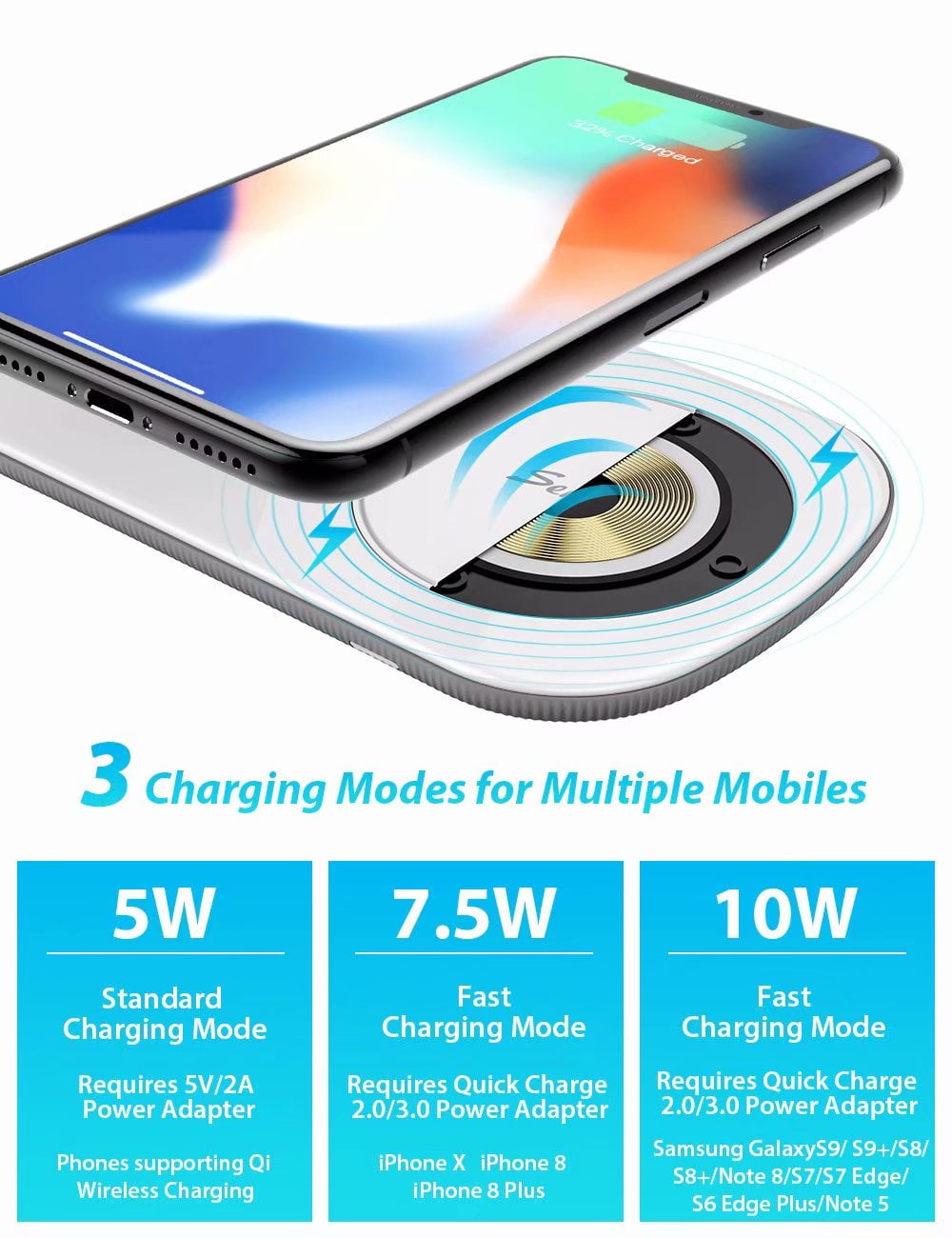 Seneo 2 In 1 Wireless Charger Iwatch Charging Stand Fast Wireless Mobile Charger With Aluminum Alloy Silicone Materials For Iphone X 8 8plus Samsung Galaxy S9 S9 Plus Note 8 S7 S7 Edge Etc