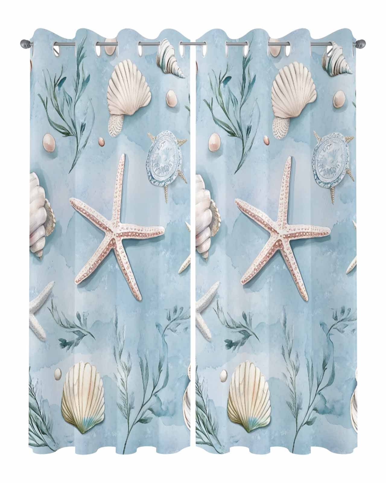 nqOlkjepod Outdoor Curtains for Patio Waterproof, Blue Coastal Starfish Outdoor Privacy Panels Grommet, Summer Beach Nautical Ocean Shell Blackout Outside Curtains for Porch/Cabana 54"x84", 2 Panels