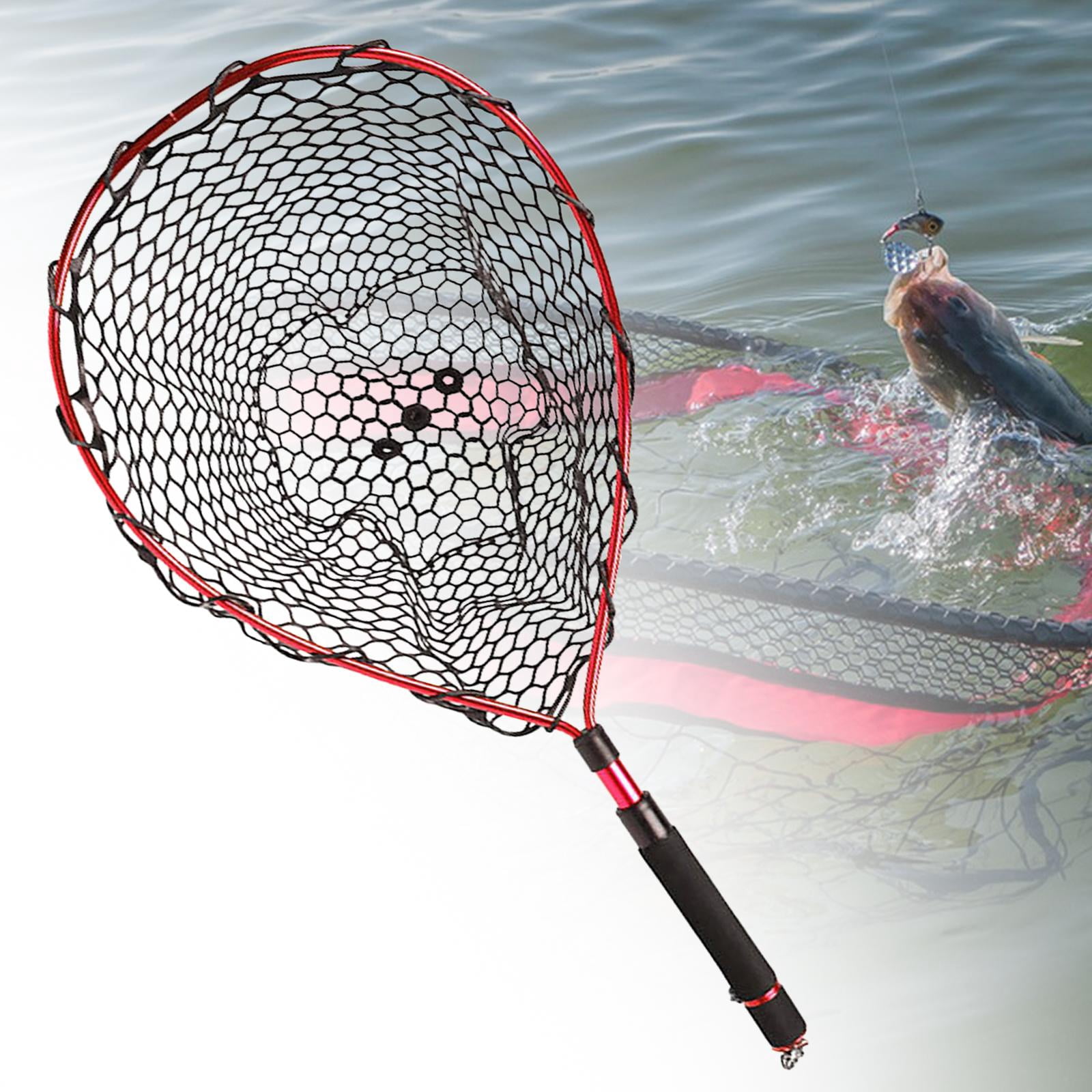 figatia Fishing Landing Net Extendable EVA Handle Fishing Net for Bass Prawns Salmon Red