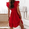 thumbnail image 3 of Summer High Waist Tie V-Neck Puff Sleeve Casual Daily Wear Mini Dress, 3 of 8