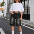 thumbnail image 4 of Yourumao Jean Shorts for Girl Cargo Bermuda Shorts Distressed Elastic Waist Denim Pants Baggy Summer Vacation Shorts with Pockets 13-18Y, 4 of 5