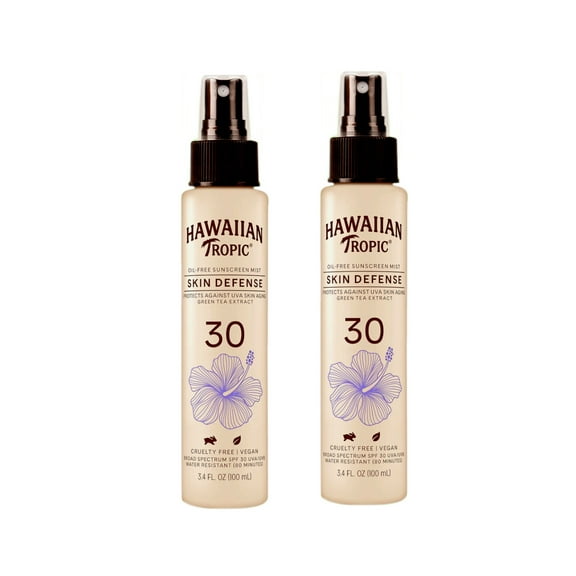 Hawaiian Tropic Skin Defense 30 SPF Oil-Free Sunscreen Mist, 3.4 Fl. Oz. - Pack of 2