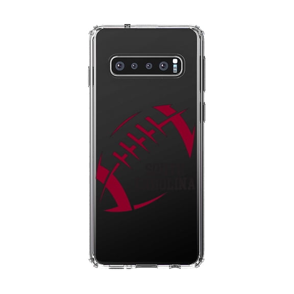 DistinctInk Clear Shockproof Hybrid Case for Samsung Galaxy S10  PLUS(6.4" Screen) - TPU Bumper, Acrylic Back, Tempered Glass Screen Protector - South Carolina Football - Garnet, Black