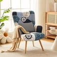 TEWLOSS Patchwork Accent Chair Living Room Chairs with Wooden Leg, Blue