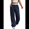 thumbnail image 1 of Pantalones Anchos y Holgados para Mujer, Estilo Palazzo Harén, Informales, A Rayas, con Cintura Elástica y Bolsillos Azul Marino XXL, 1 of 7