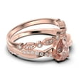 thumbnail image 2 of Gorgeous Minimalist Art Deco 1.75 Carat Pear Cut Authentic Morganite And Diamond Moissanite Engagement Ring, One Matching Band, Twisted Band Wedding Ring in 10k Solid Rose Gold Gift For Her, 2 of 3