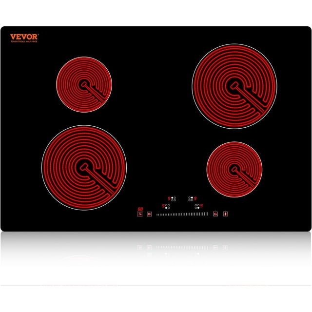VEVOR Built in Electric Stove Top, 23.2 x 20.5 inch 4 Burners, 240V Glass Radiant Cooktop with Sensor Touch Control, Timer & Child Lock Included, 9 Power Levels for Simmer Steam Slow Cook Fry