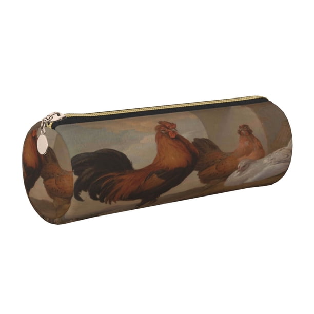 Disketp Oil Painting Chicken And Duck Estuche Organizador de Lápices de Cuero, Estuche de Oficina con Cremallera para Bolígrafo y Lápiz