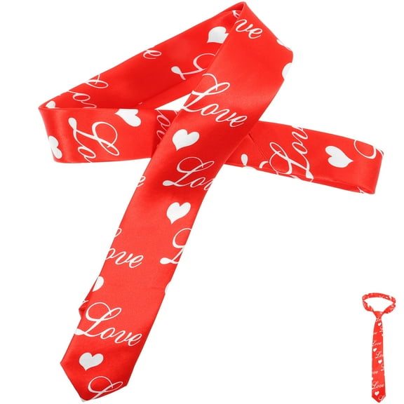 WRITWAA Men's Red Valentine's Day Tie with Heart Design, Elegant Neckwear for Special Occasions and Romantic