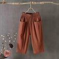 thumbnail image 5 of IDALL Capri Pants for Women Linen Pants Women Cotton And Linen Cropped Pants Loose Large Size Elastic Waist Small Feet Harem Pants Versatile Pants Lounge Pants Women Baggy Pants Brown 2XL, 5 of 6