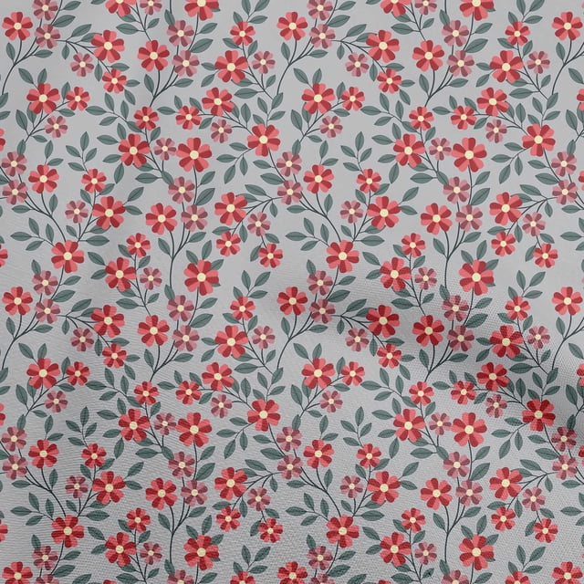 oneOone Tissu Polyester Spandex Rouge Floral Projets de Couture Tissu Imprimé au Mètre 56 Pouces de Large