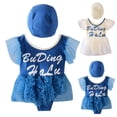 thumbnail image 2 of Aayomet Mode d'Été pour Filles Motif Alphabet Manches Bouffantes Maillot de Bain Princesse Robe de Costume Maillots de Bain Couverture (Bleu, 3-4 Ans), 2 of 5