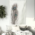 thumbnail image 3 of Peacock Tapestry, Feathers of Exotic Bird on White Backdrop Bohemian Wildlife Composition, Wall Hanging for Bedroom Living Room Dorm Decor, 40W X 60L Inches, White Taupe and Blue, by Ambesonne, 3 of 5