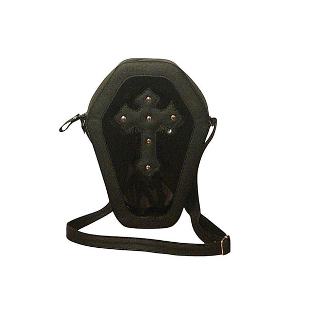 Bolsa en forma de ATAÚD, GÓTICO, DARK, Creepy, Bandolera de Vini Piel, Cross-Body para Mujer, Color Negra, Halloween, Wicca, Witch, Rock, Moda Gótica, Novedoso y Encantador (Bolsa para Mujer).